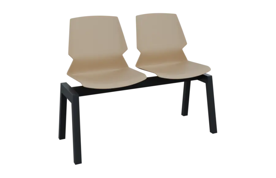 PRETTY 2, plastová lavice do čekárny, 2-sedák, světlá káva, kostra černá